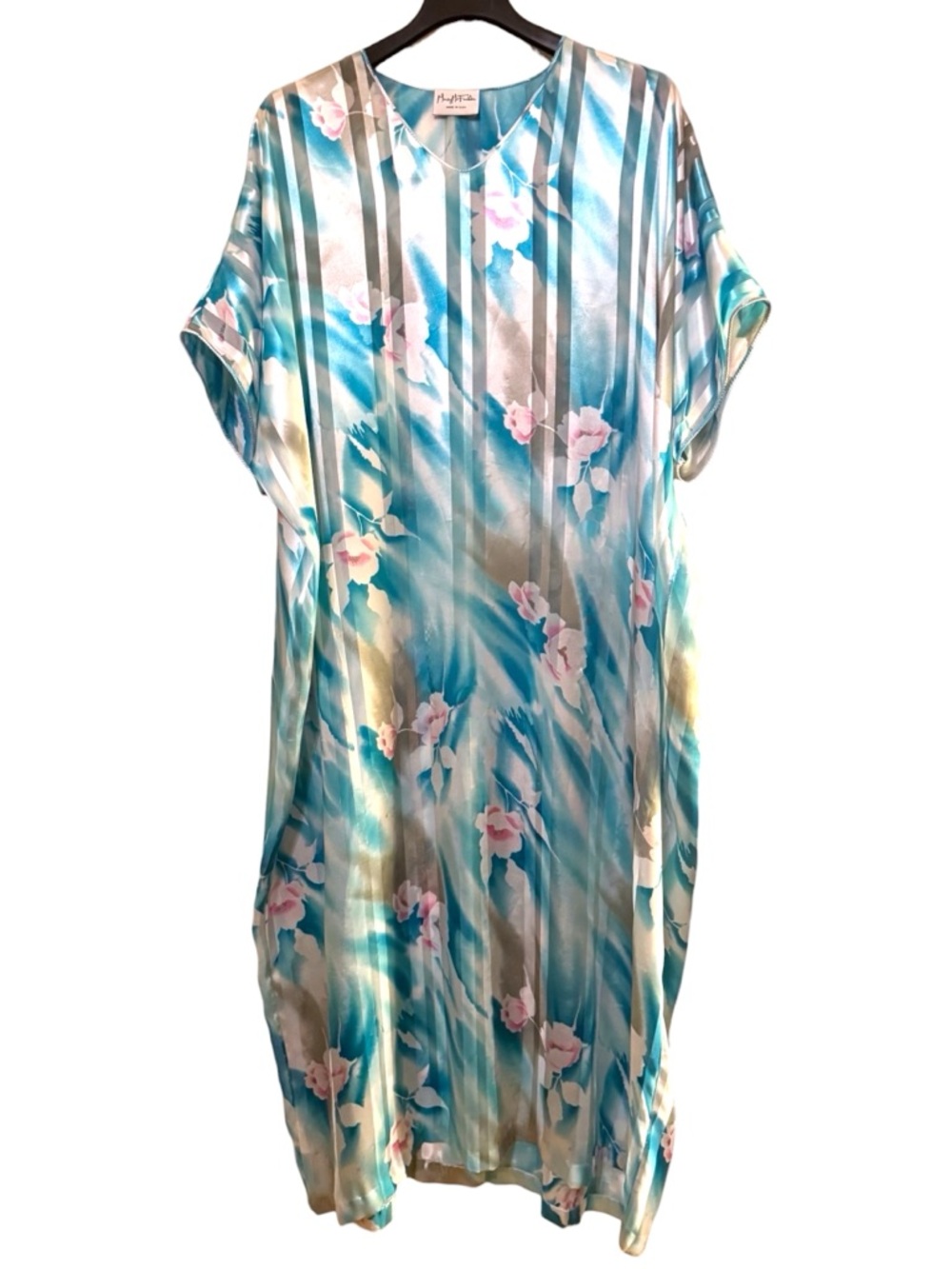 Mary McFadden Rare Vintage 80’s Pastel Floral & Striped Kaftan Mumu Sz OS 🌸